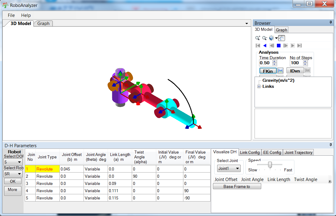 OWI Robot Arm Kinematic Model in Robo Analyzer